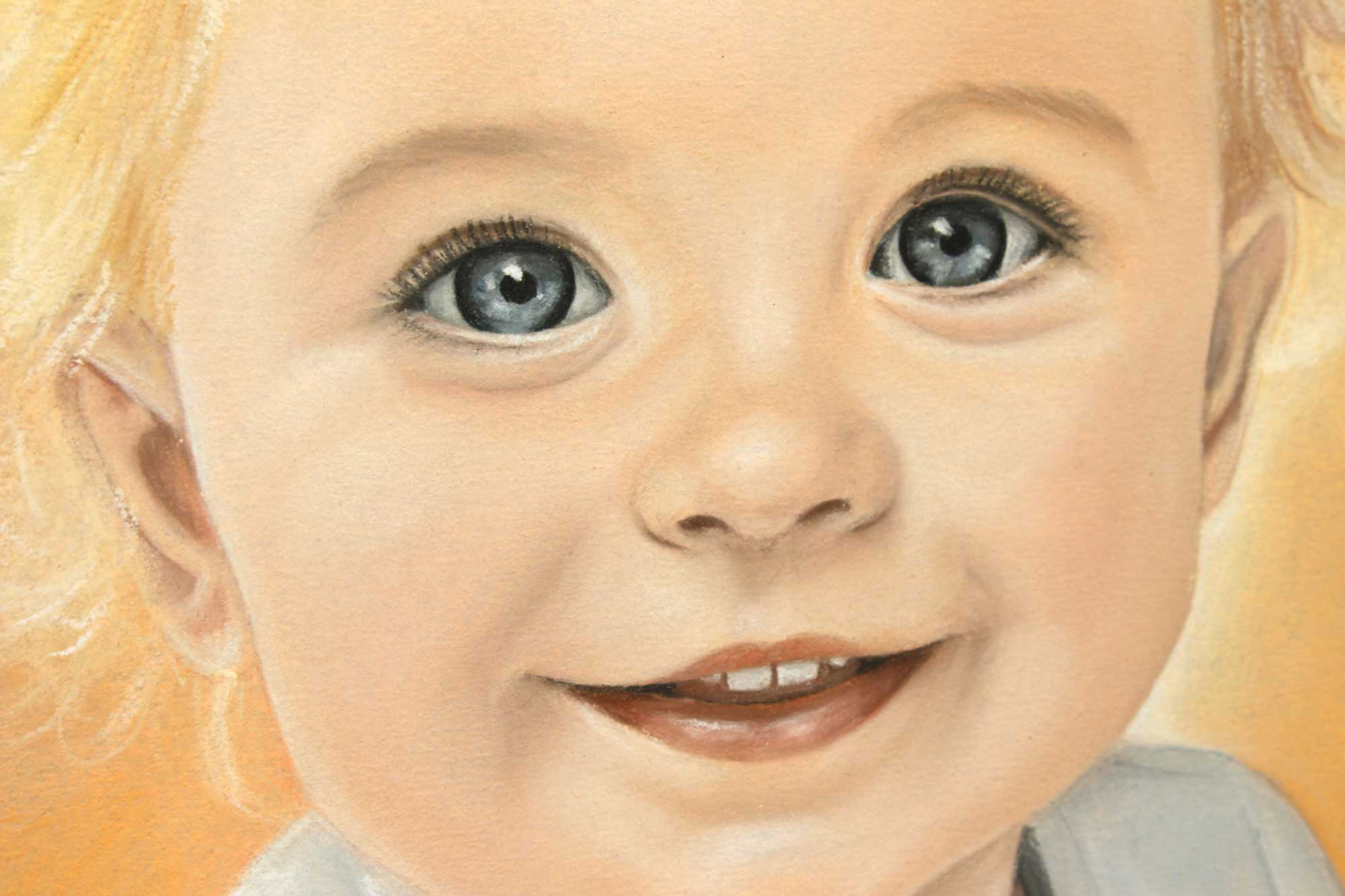 Spalvotas portretas iš nuotraukos, sukurtas vaikams ir šeimai.