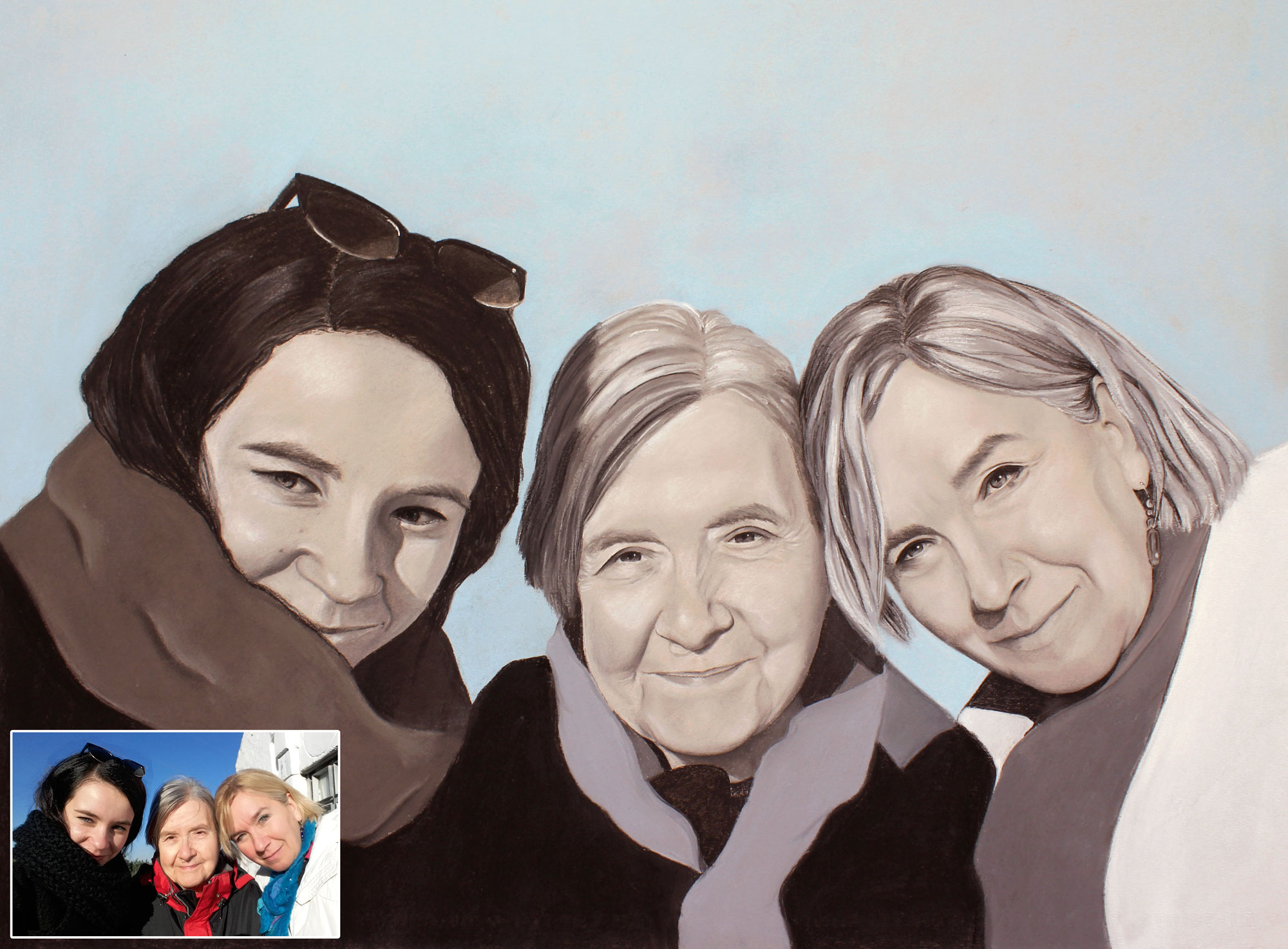 Juodai baltas portretas pagal nuotrauką