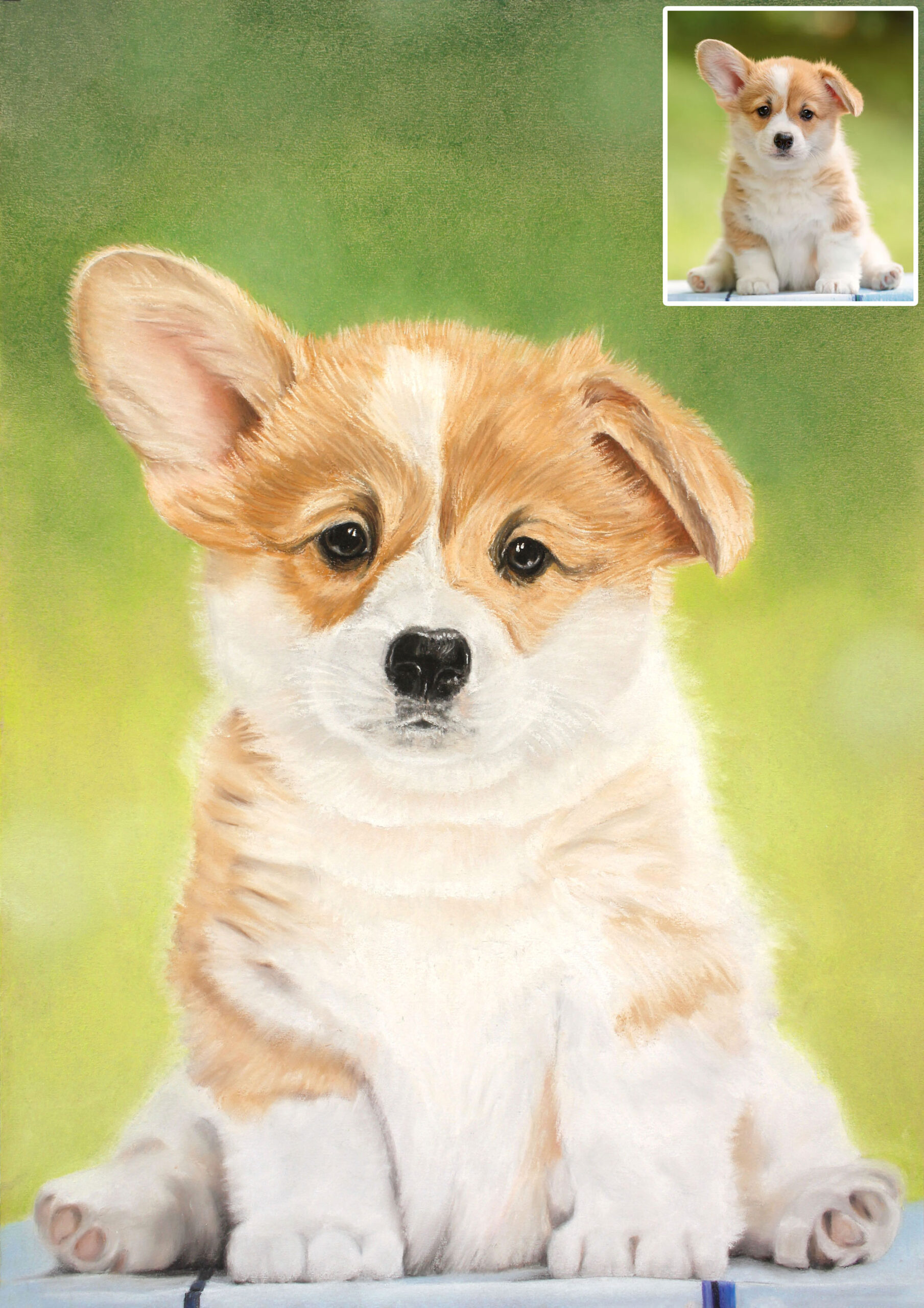 Rankų darbo pastelės portretas – šuns portretas iš nuotraukos