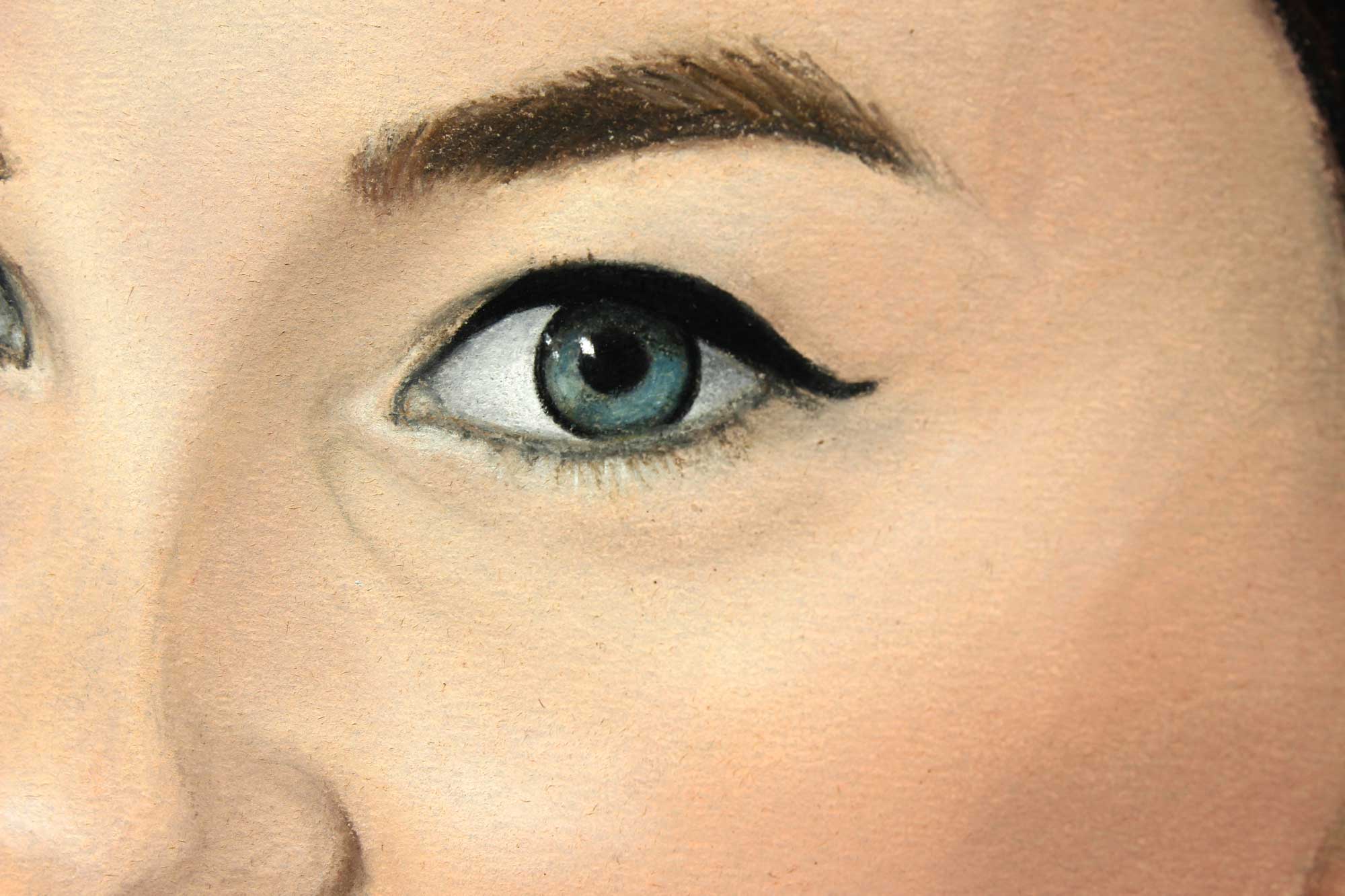 Spalvotas portretas sukurtas iš nuotraukos, išryškinant detales.